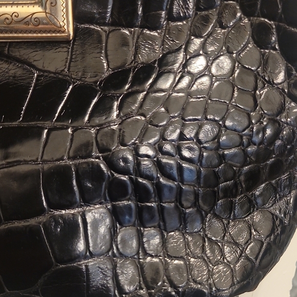 Brighton Black Croc-Embossed Clutch with Gold Frame - Picture 3 of 5